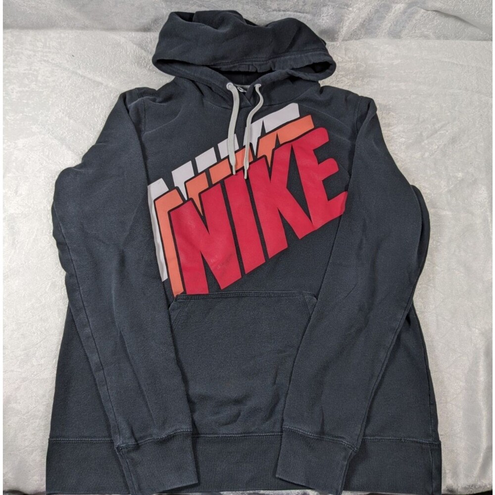 Nike Women’s XL Gray Red Big Logo Club Fleece Pullover Hoodie 545560-010